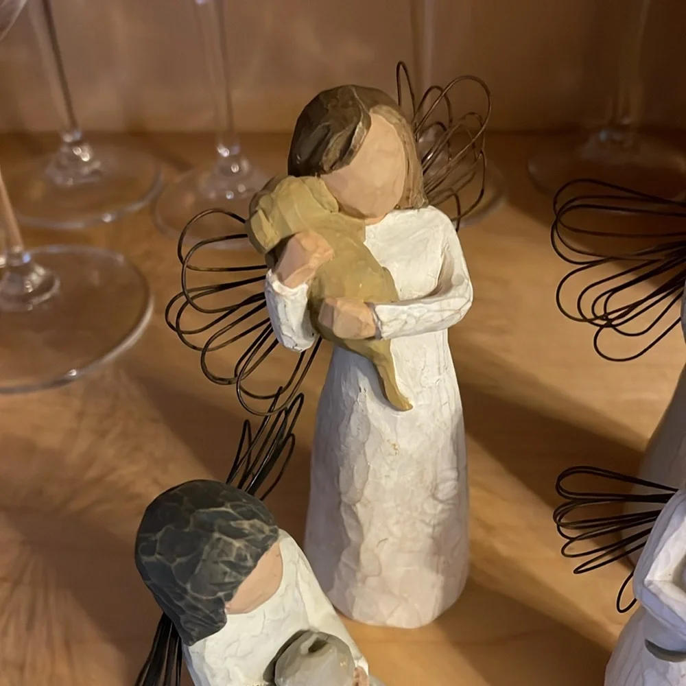 5 Willow Tree Angel Figurines Set for Animals lovers, pets collection
